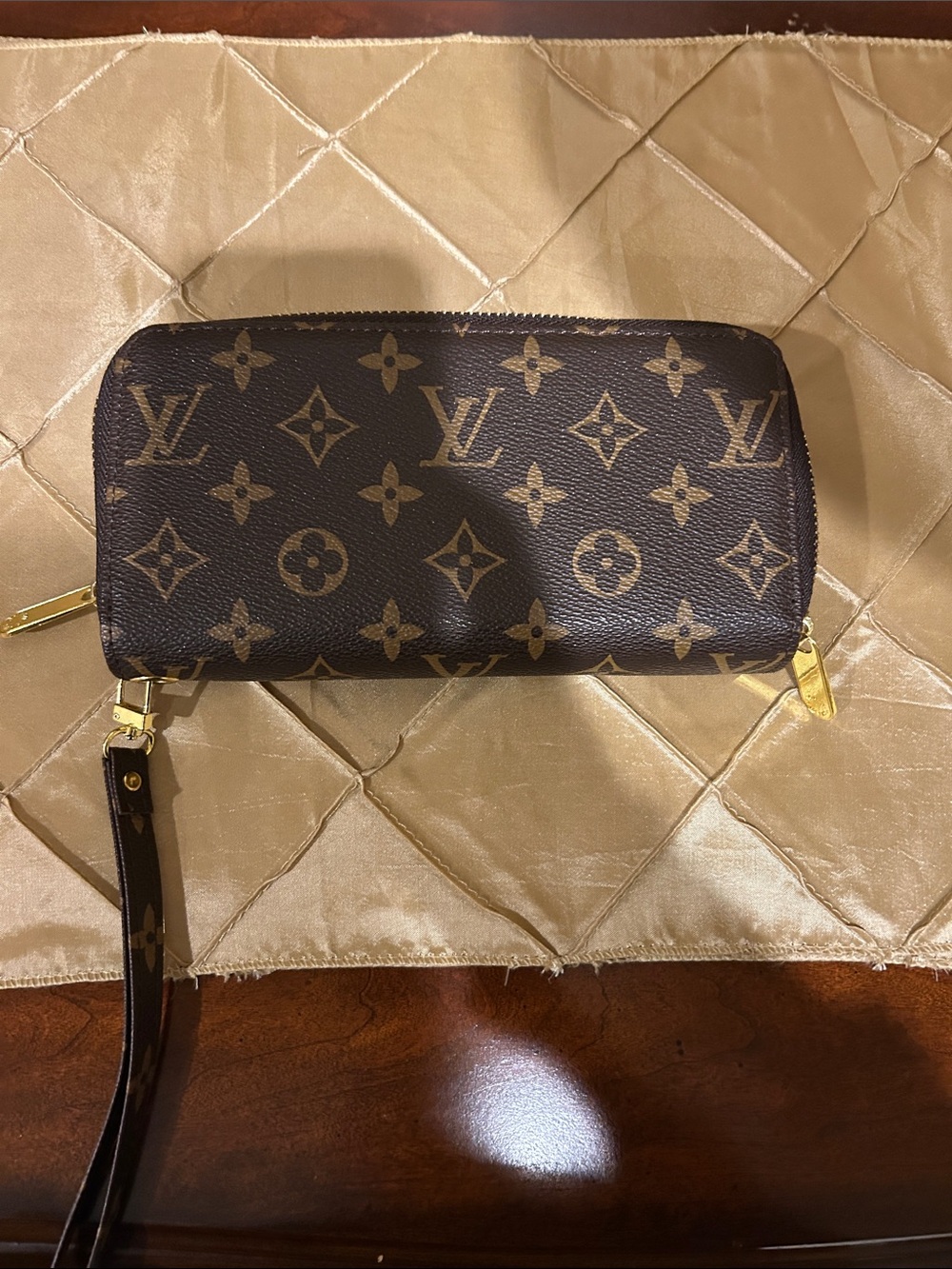 Louis Vuitton Brown Monogram Zip Wristlet with Gold Hardware